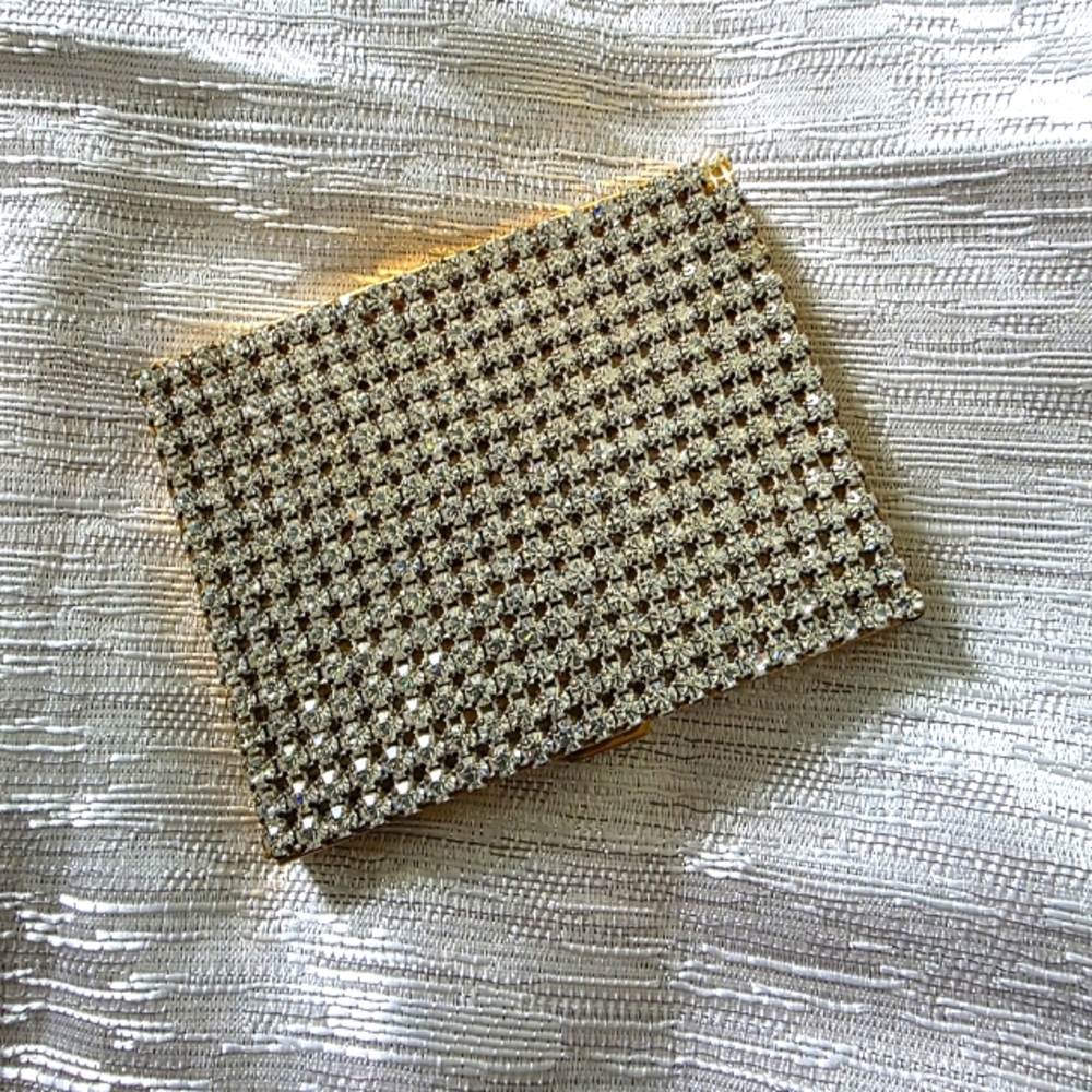 VINTAGE MARHILL RHINESTONE CIGARETTE CASE COMPACT  MISSING STONE GOLD